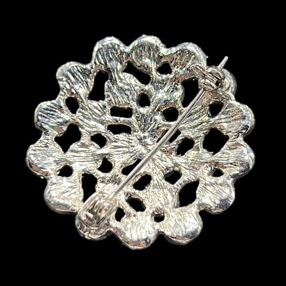 Imitation Pearl Brooch Gray Round Silver Tone Base Metal Vintage Costume Jewelry - Picture 5 of 6